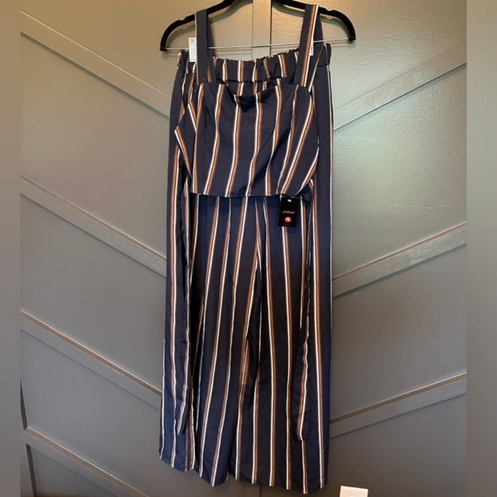 Striped Navy and White Wide-Leg Pants
